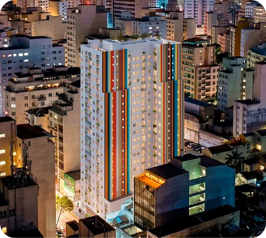 Perspectiva noturna da fachada do Bem Viver Praça Buarque